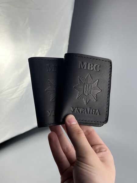 Шкіряна обкладинка для посвідчення "МВС" чорна з натуральної шкіри з натуральної шкіри &mdash; фото виробу від майстерні Shiynik - Магазин шкіряних виробів