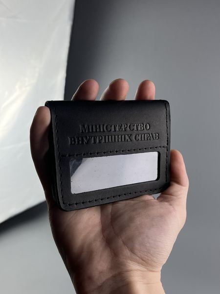 Шкіряна обкладинка для посвідчення "МВС" чорна з натуральної шкіри з натуральної шкіри &mdash; фото виробу від майстерні Shiynik - Магазин шкіряних виробів