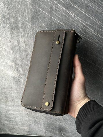 Шкіряний гаманець-клатч ZIPPER XL (Коричневий) | Велике портмоне з натуральної шкіри на 2 блискавки з натуральної шкіри &mdash; фото виробу від майстерні Shiynik - Магазин шкіряних виробів