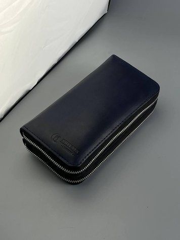 Шкіряний гаманець-клатч ZIPPER XL (Синій) | Велике портмоне з натуральної шкіри на 2 блискавки з натуральної шкіри &mdash; фото виробу від майстерні Shiynik - Магазин шкіряних виробів
